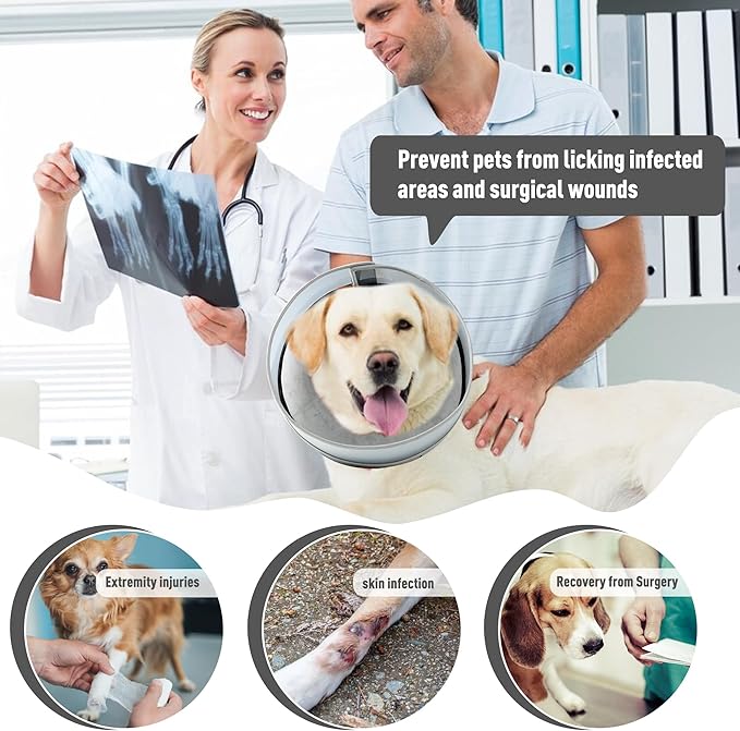 Inflatable Dog Cone, Soft Dog Cone Collar After Surgery for Alternative with Enhanced Anti-Licking Guard Shield Adjustable Detachable, Elizabethan Collar (S, Gray)