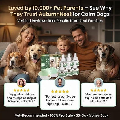 Calming Diffuser for Dog, Pheromone Plug-in Set (2 Diffusers & 6 Refill 48ml) for Dog Anxiety Relief, Reduces Barking, Aggression, Destructive Behavior, Fireworks Fear, 180-Day Dogs Calming Diffuser