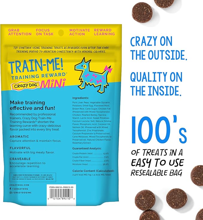 Crazy Dog Mini Train-Me! Training Treats 10 oz. Bag, Chicken Flavor, with 500 Treats per Bag, Recommended by Dog Trainers