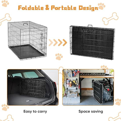 DUMOS Dog Crate, 48 Inch Extra Large Double Door Dog Cage with Plastic Leak-Proof Pan Tray, Folding Metal Wire Pet Kennel for Indoor, Outdoor, Travel