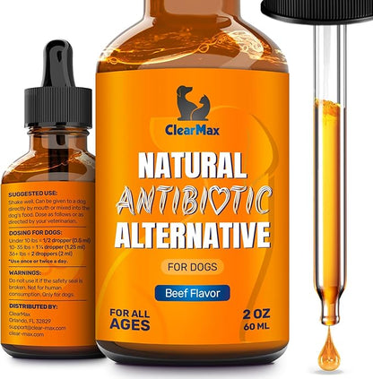 Natural Antibiotics for Dogs for Allergies, Infections, Coughs, Digestive Moments – Dog Antibiotics with Beef Flavor May Support Urination and Breathing – Organic Composition with Cranberry – 2 Oz