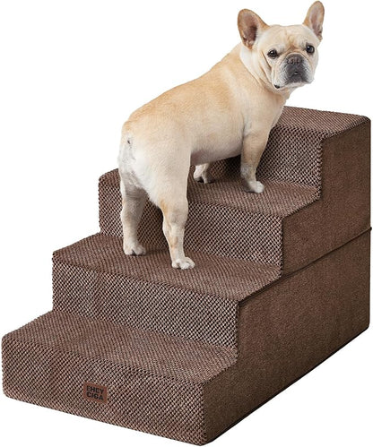 EHEYCIGA Dog Stairs for Bed 20" H, 4-Step Extra Wide Dog Steps for High Bed, Pet Steps for Small Dogs and Cats, Non-Slip Balanced Pet Ramp Indoor, Brown