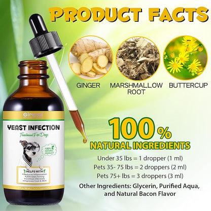 Yeast Infection Treatment for Dogs, Natural Dog Yeast Infection Treatment Supports Itch Relief, Ear Infection, Allergy Relief, Pet Supplies Dog Herbal Supplement, Bacon Flavor