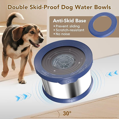 UPSKY Dog Water Bowl No Spill 10L Stainless Steel, 2.6 Gallon Large Capacity Spill-Proof Dog Bowls, Non-Slip Slow Drinking Anti-Splash Bowl for Large Messy Drinkers, No Mess Indoor/Outdoor Use, Blue