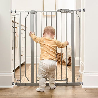 Regalo Safety 36” Extra Tall Baby Gate for Doorways & Bottom of Stairs, Pressure Mounted Baby Gate with Door for Babies, Toddlers & Pets, Tested & Safe, American Designed and Owned, Platinum