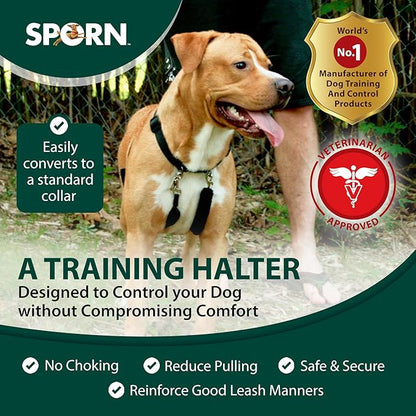 Sporn Original Dog Halter, No Pull Dog Harness, Durable Nylon Collar with Padded Restraint Sleeves for Small Breeds, No Choke Design, Adjustable Fit, Easy On/Off, Black, Small