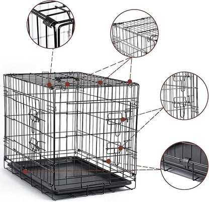 DONORO Dog Crates for Small Size Dogs Indoor Double Door Dog Kennels & Houses for Puppy and Cats, Collapsible Metal Contour Dog Cages (Black, 42.0" L x 28.0" W x 31.0" H)