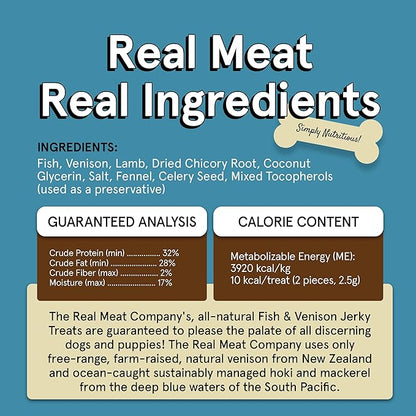 TRMC Real Meat Dog Treats - Two 12oz Bag of Bite-Sized Air-Dried Fish & Venison Jerky for Dogs - Grain-Free Jerky Dog Treats Made up of 95% All-Natural, Free-Range Venison & Ocean-Caught Fish