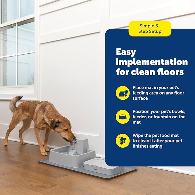 PetSafe Fountain & Feeder Mat - Keeps Floors Clean & Dry - Waterproof Pet Feeder Mat - Non-Slip Design - Raised Lip Placemat - Food-Grade Silicone - Dishwasher Safe