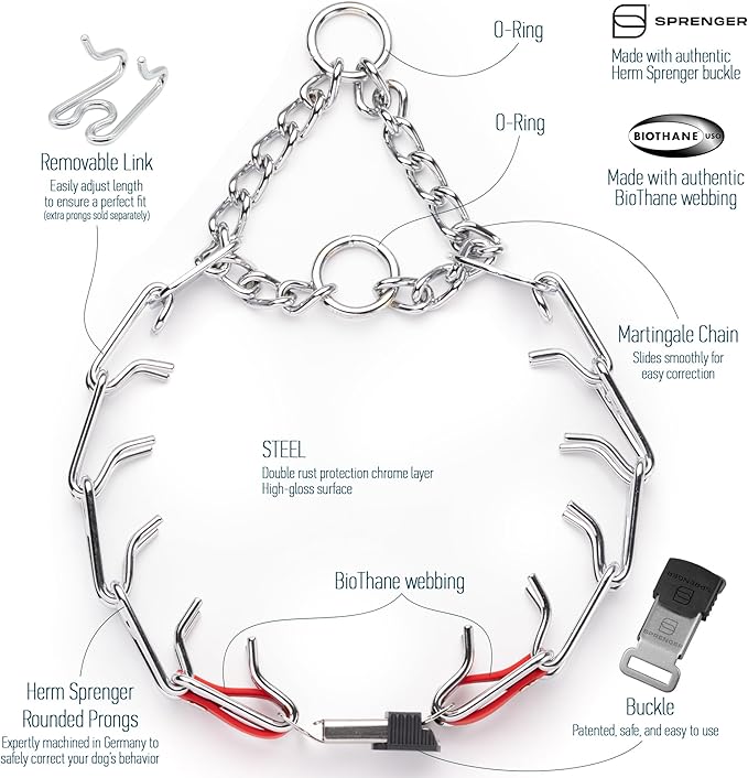 Herm Sprenger Chrome Plated Steel Dog Collar with Quick Release ClicLock Buckle O-Ring Biothane Insert Training Collar Made in Germany (Cherry Red, 25in x 4.0mm(Neck Size up to21-22in))