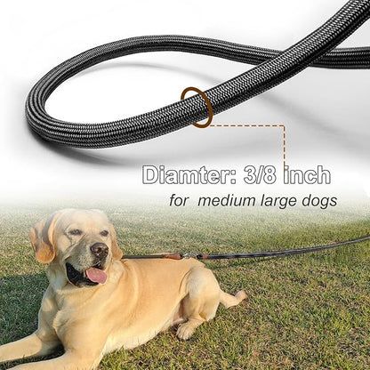 Tie Out Rope Dog Leash, Long Tether 8-10-13-15-20-25-30-35-40-50-65 FT Nylon Check Cord for Medium Large Dogs Indoor/Outdoor Camping Backyard (Black, 3/8" x 10ft)