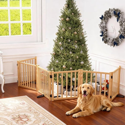 YOCAN Paint-Free Wooden Freestanding Dog Gates for The House,Doorways, Stairs,Wood Dog Fences Indoor Pet Gate,Step Over Fence-6 Panel H:16.9" L:138"