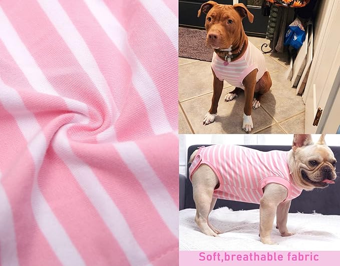 Dog Recovery Suit Female,Pink Large Surgery Recovery Shirt,Pink-White Striped XL