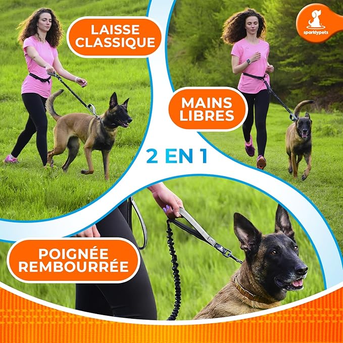 SparklyPets - Hands Free Dog Leash with Reflective Stitches - Waist Leash for Dog Walking, Hiking, Training, Jogging, Canicross, Running - for Medium & Large Breeds