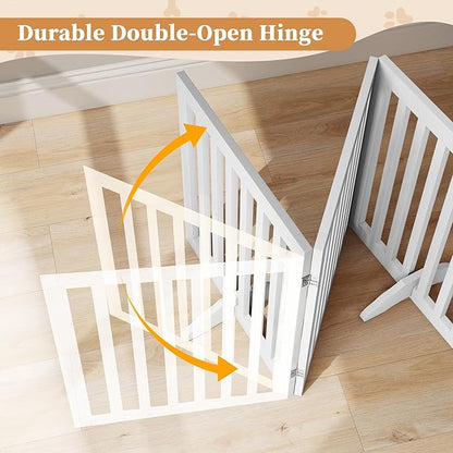 PUPETPO 24”H Freestanding Dog Gates for The House, Wooden Pet Gates for Doorways, Extra Wide Dog Gate for Stairs, Support Feet Included, 80 inch Wide 4 Panels, Indoor Use, White