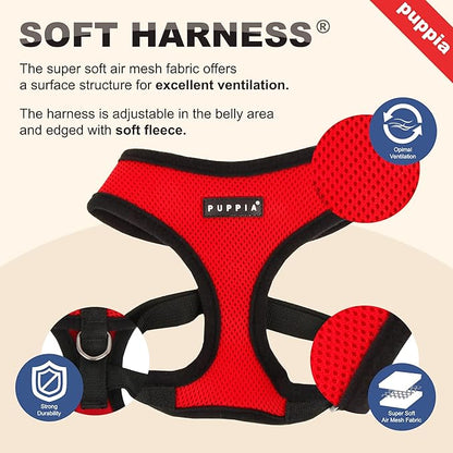 Puppia Soft Dog Harness No Choke Over-The-Head Triple Layered Breathable Mesh Adjustable Chest Belt and Quick-Release Buckle, Royal Blue, Large