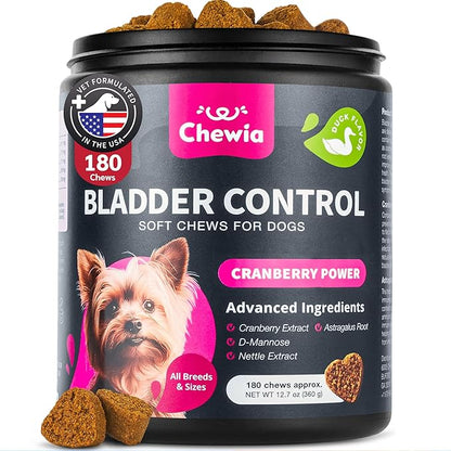 Dog UTI Treatment - Dog Cranberry Supplement for Bladder & Kidney Health, Urinary Tract, Incontinence Support - Cranberry Supplement for Dog Incontinence - Bladder Control Cranberry Chews