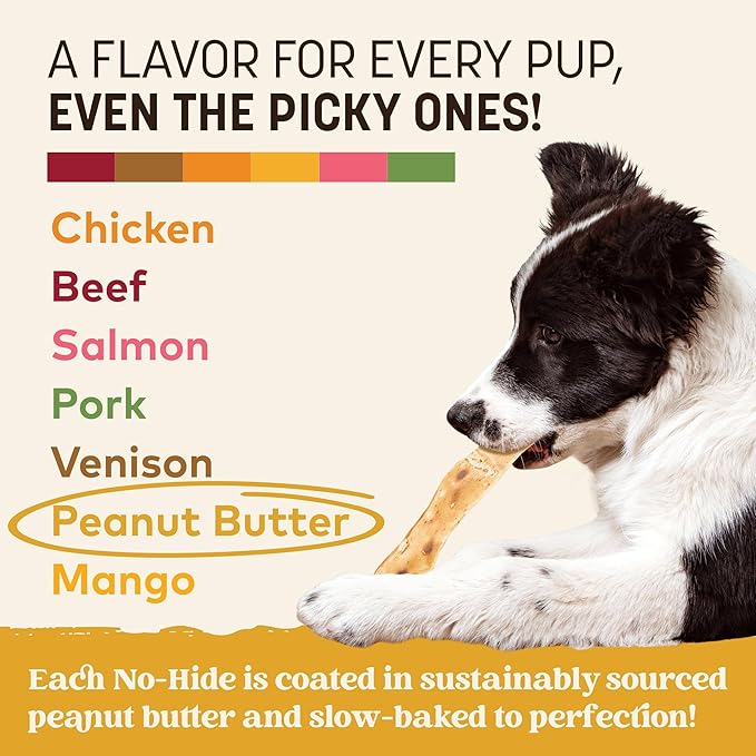 Earth Animal No Hide Strips - Natural Rawhide Free Dog Chew Strips, Peanut Butter - 4 Count