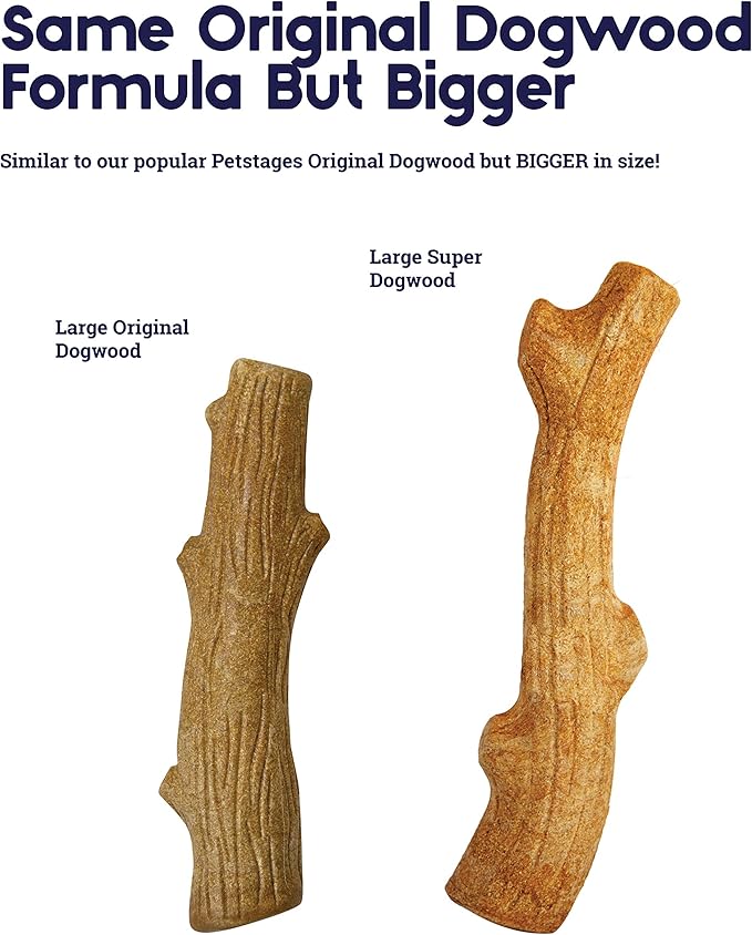 Pupstages Super Dogwood Dog Chew Toy – Real-Wood Blend, Natural Wood Flavor & Texture, Moderate Chewers, Large, 11"