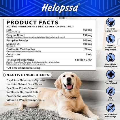 Dog Probiotics - 6 Billion CFU - Without Yeast - w/Prebiotics, Enzymes, Pumpkin - Advanced Probiotics for Dogs for Gut & Digestive Health, Seasonal Allergies & Itchy Skin, Yeast Balance - 120 Treats