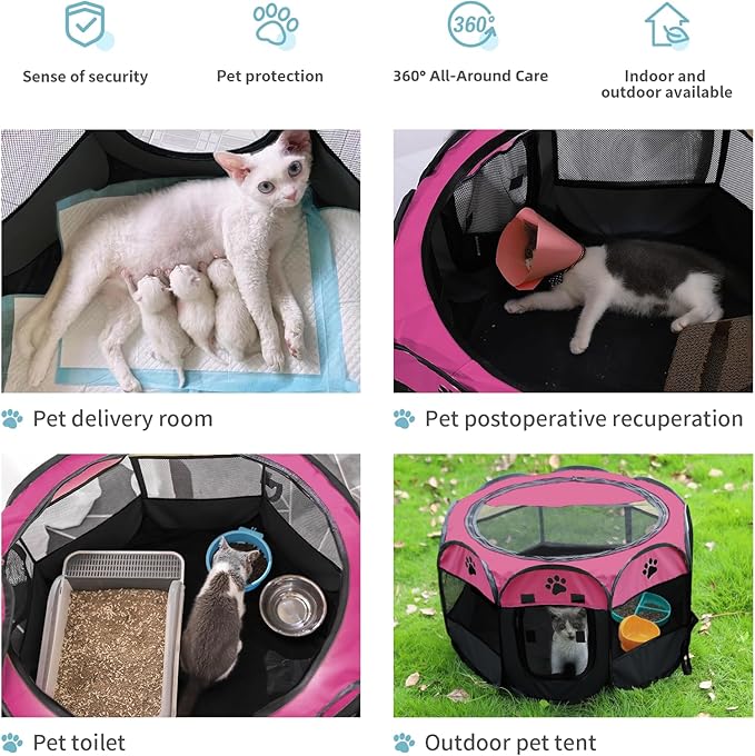 SENCONE Portable Pet Playpen, Dog Playpen Foldable Pet Exercise Pen Tents Cat House Playground for Puppy Kitten Indoor Outdoor Travel Camping Use