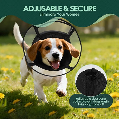 Kuoser Large Dog Cone Collar After Surgery, Soft Cone for Dogs to Stop Licking, Breathable Pet Recovery Collar Comfortable Elizabethan Collars, Adjustable Protective Dog Cones for Large Dogs, Black L