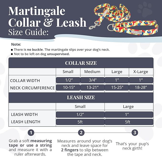 Lucky Love Dog Martingale Dog Collar & Leash - Adjustable, No-Slip, Durable, Comfortable, Soft Webbing, & Stylish Patterned Collar & Leash Set for Male and Female Dogs - Oscar Combo, Medium