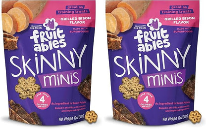 Fruitables Dog Treats, Grilled Bison, 12 Ounces Pack of 2 | Skinny Mini | Low Calorie | Training Treats | Wheat-Free