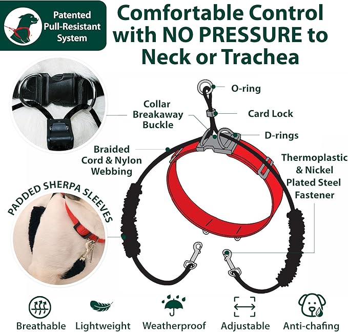 Sporn Original Dog Halter, No Pull Dog Harness, Durable Nylon Collar with Padded Restraint Sleeves for Medium Breeds, No Choke Design, Adjustable Fit, Easy On/Off, Red, Medium