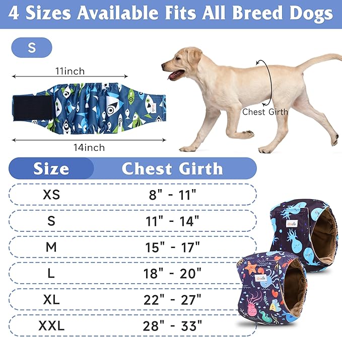 5 Pack Dog Diapers Male Reusable, Premium Belly Bands for Dogs, High Absorbing Male Dog Pee Wraps for Doggie in Incontinence or Excitable Urination and Training S