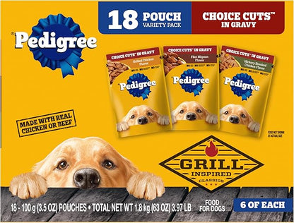 Pedigree Choice Cuts in Gravy Wet Dog Food, Adult Soft Wet Dog Food, Variety Pack, 3.5 oz. Pouches, 18 Count