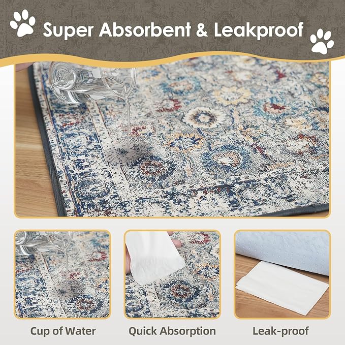 SCLOSE Washable Pee Pad for Dogs, 32" x 24" Reusable Puppy Pads Waterproof Dog Rugs, Super Absorbent, Leakproof, Dog Crate Pad, Playpen Mat, Whelping Pads, Vintage