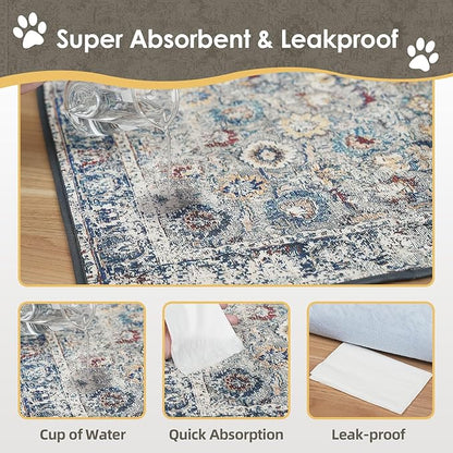 SCLOSE Washable Pee Pad for Dogs, 32" x 24" Reusable Puppy Pads Waterproof Dog Rugs, Super Absorbent, Leakproof, Dog Crate Pad, Playpen Mat, Whelping Pads, Vintage