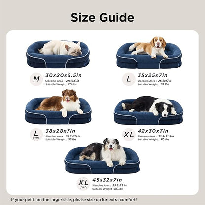 Bedsure XL Pro Orthopedic Dog Beds Large Sized Dog - 360° Oval Bolster Jumbo Dogs Bed for Senior Dogs with Waterproof Washable Cover, Extra Large Pet Sofa Couch with Ultra-Soft Fleece, Navy Blue, 45"