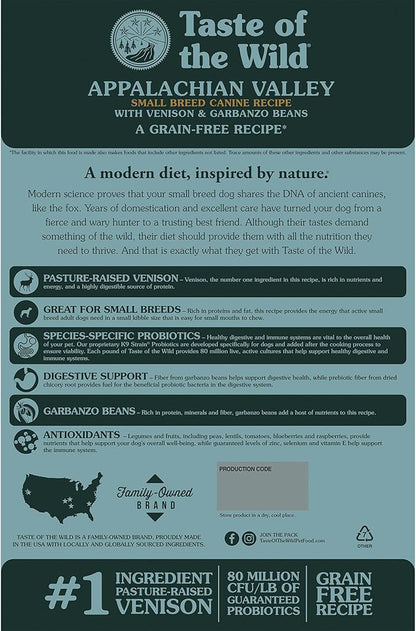 Taste of the Wild Grain Free High Protein Real Meat Recipe Appalachian Valley Premium Dry Dog Food,Venison,5 pounds