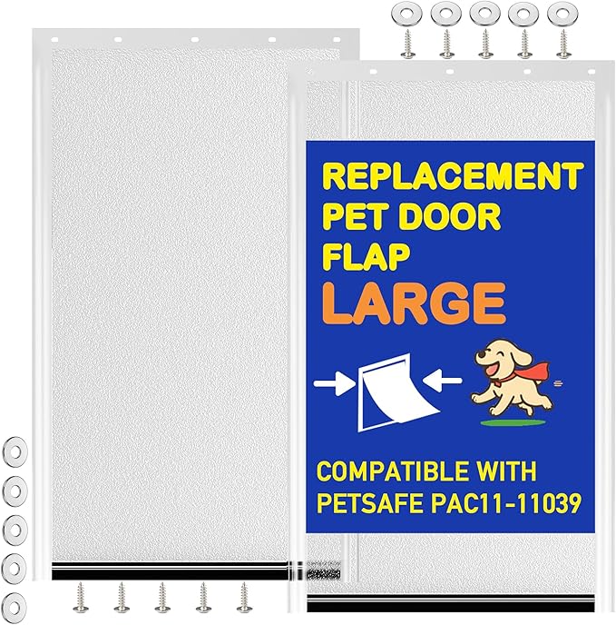 2 Pack Large Dog Door Replacement Flaps with Screws, Compatible with Petsafe Freedom Doggie Doors PAC11-11039 10 1/8" X 16 7/8" Weather Resistant Flexible (Without Bracket-Frosted Transparent)