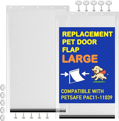 2 Pack Large Dog Door Replacement Flaps with Screws, Compatible with Petsafe Freedom Doggie Doors PAC11-11039 10 1/8" X 16 7/8" Weather Resistant Flexible (Without Bracket-Frosted Transparent)