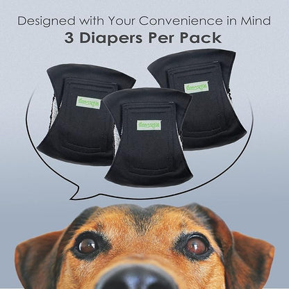 wegreeco Washable Dog Diapers - Washable Male Dog Belly Wrap - Pack of 3 - (Black,Small)