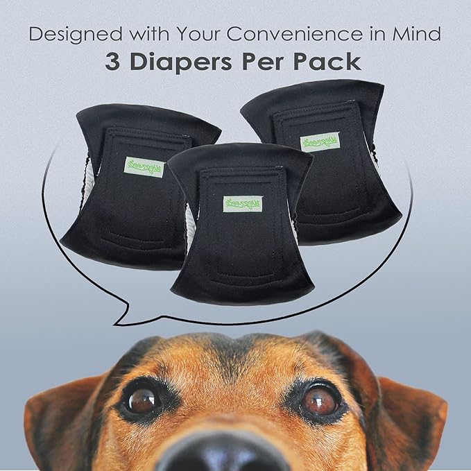 wegreeco Washable Dog Diapers - Washable Male Dog Belly Wrap - Pack of 3 - (Black,Medium)