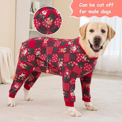 Yeapeeto Dog Onesie Surgery Recovery Suit for Large Medium Bodysuit Dogs Pajamas PJS Full Body for Shedding, Prevent Licking, Wound Protection, Cone Alternative… (Xmas Red, 6X-Large (Pack of 1))