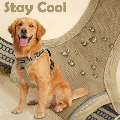 Funfox Dog Harness No Pull, Adjustable Pet Vest Harness, Super Soft Material with Vertical Handle Easy Control, Reflective Night Walking, 2 Leash Clips for Small Sized Dogs, Brown, S