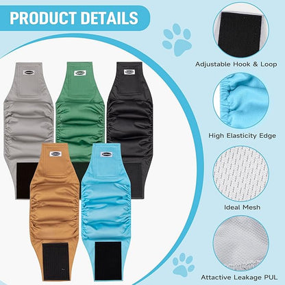 Tuiskusa Male Dog Diapers, High Absorbing Dog Belly Bands for Male Dogs, Washable Reusable Dog Male Wraps(5 Pack)