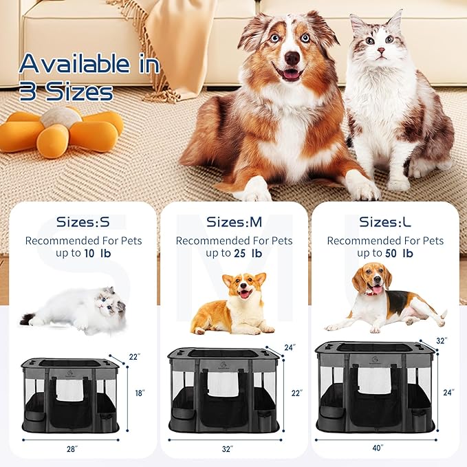 Dog Playpen,Pet Playpen,Foldable Puppy Cat Playpen,Portable Exercise Kennel Tent Crate,Water-Resistant Breathable Shade Cover,Indoor Outdoor Travel Camping Use for Small Animals with Carrying Case(M)