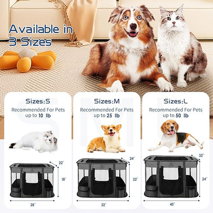 Dog Playpen,Pet Playpen,Foldable Puppy Cat Playpen,Portable Exercise Kennel Tent Crate,Water-Resistant Breathable Shade Cover,Indoor Outdoor Travel Camping Use for Small Animals with Carrying Case(M)