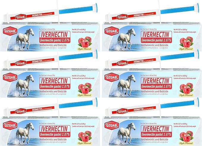 Ivermectin Horse Paste Dewormer , Horse Wormer Paste, Apple Flavor, 0.21 Ounces, 6 Pack