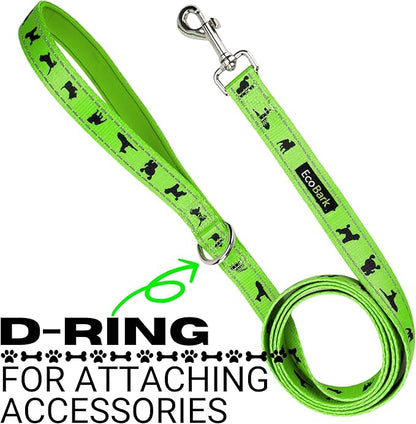 EcoBark Dog Leash - Soft & Reflective Comfort Training Leashes with Padded Handle - Safe, Strong, & Durable for Small, Medium or Large Dogs (Green)