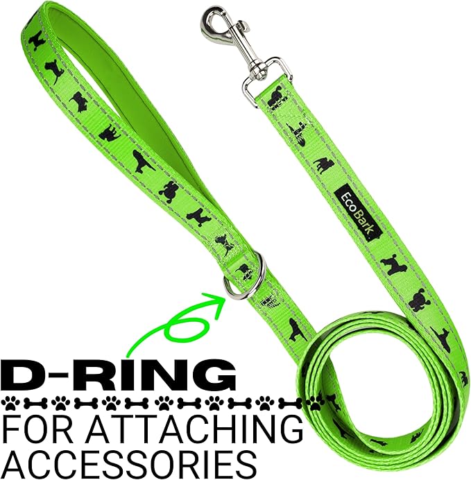EcoBark Dog Leash - Soft & Reflective Comfort Leashes with Padded Handle - Safe, Strong, & Durable for Small, Medium or Large Dogs (Green)