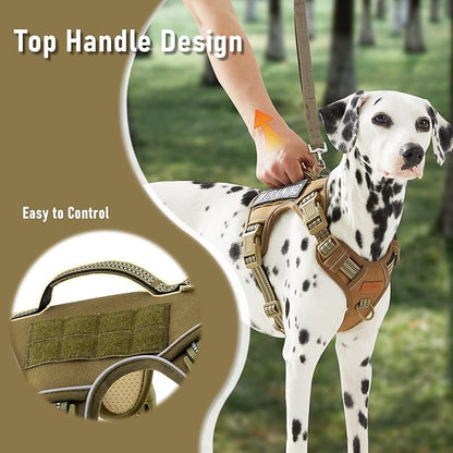 Non Pulling Tactical Dog Harness for Medium Dogs, Adjustable Reflective Harness Vest with Handle, for Working Training Hiking Walking, Escape Proof Army Green Pet Vest for M Sized Dog