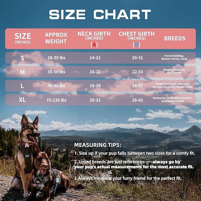 Auroth Tactical Dog Harness for Large Dogs No Pull Adjustable Pet Harness Reflective K9 Working Training Easy Control Pet Vest Military Service Dog Harnesses Rose Red XL