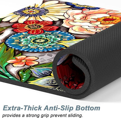 Rnivvi Dog Food Mat, 12" x 19" Flower Absorbent Dog Cat Bowl Mat for Food and Water, 3MM Anti-Slip Rubber Pet Feeding Rug Protect Floors, Puppy Placemat for Feeding & Watering Supplies, Mandala Floral